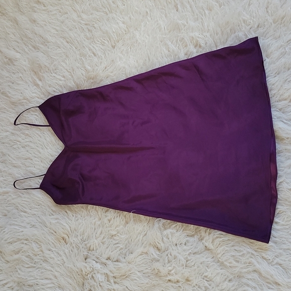 Handmade V-Neck Solid Slip Dress with Spaghetti Straps Plum Purple Eggplant - Picture 2 of 7